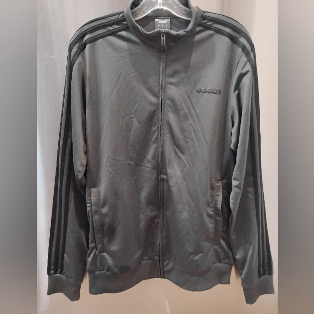 Men's Adidas Classic 3 Stripe Track Jacket Grey/ Black M